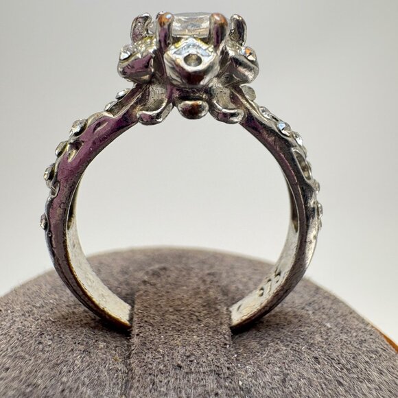 VTG Sterling Silver 925 Cubic Zirconia Fancy Border Prong Set Ring Size 8.25 - Picture 9 of 14